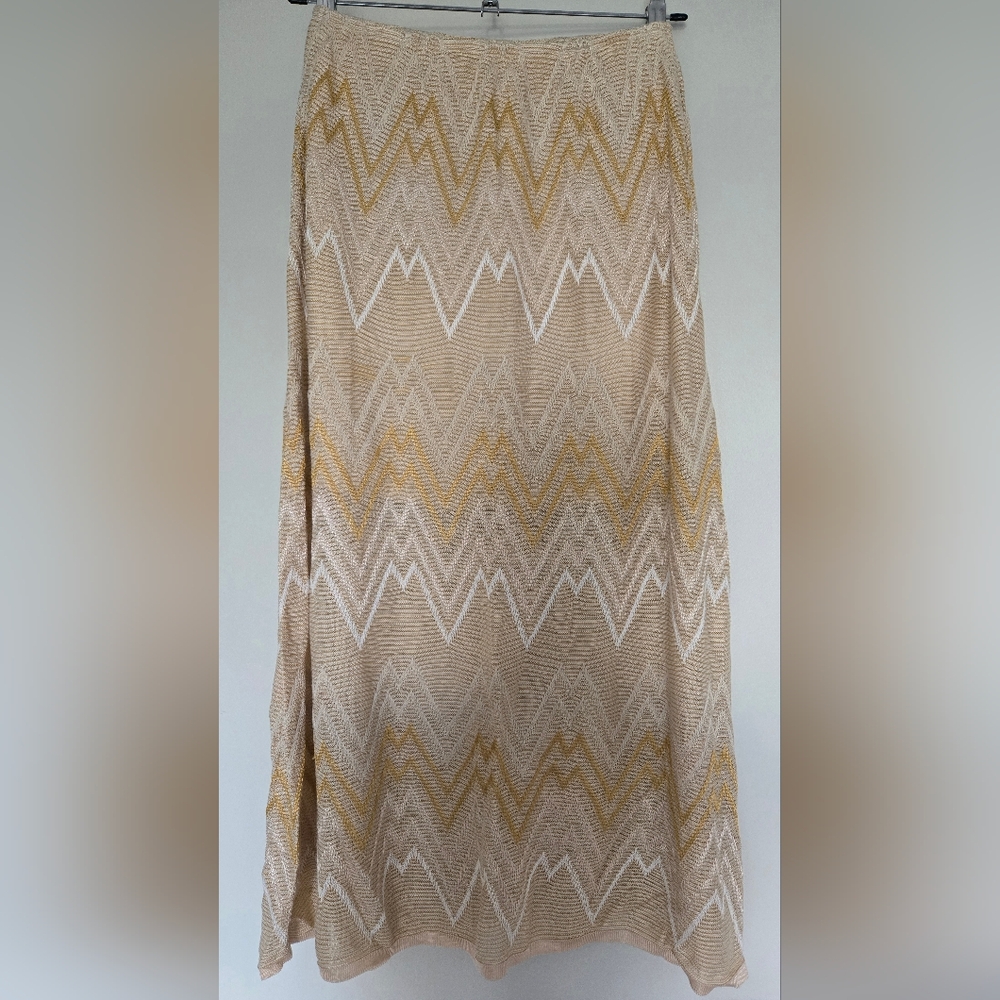 Chevron Patterned Beige and Yellow Skirt